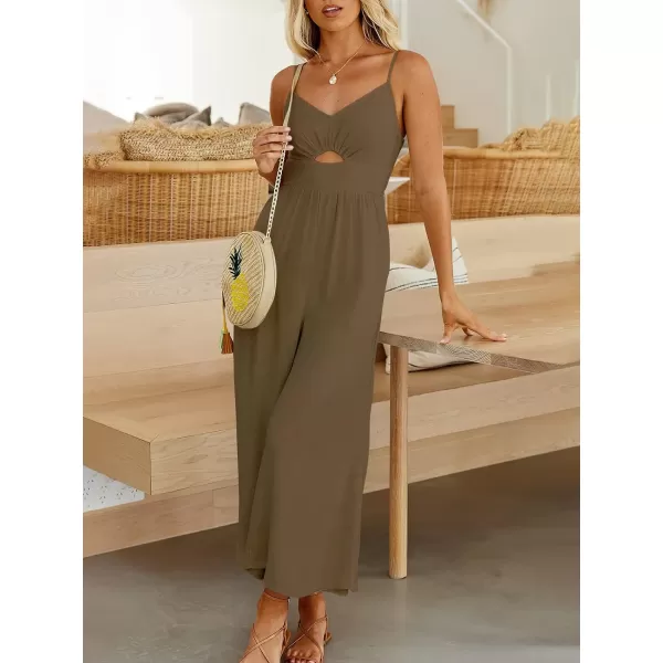 imageANRABESS Womens Summer Casual Spaghetti Straps Sleeveless V Neck Cutout High Waist Wide Leg Jumpsuits Rompers with PocketsBrown