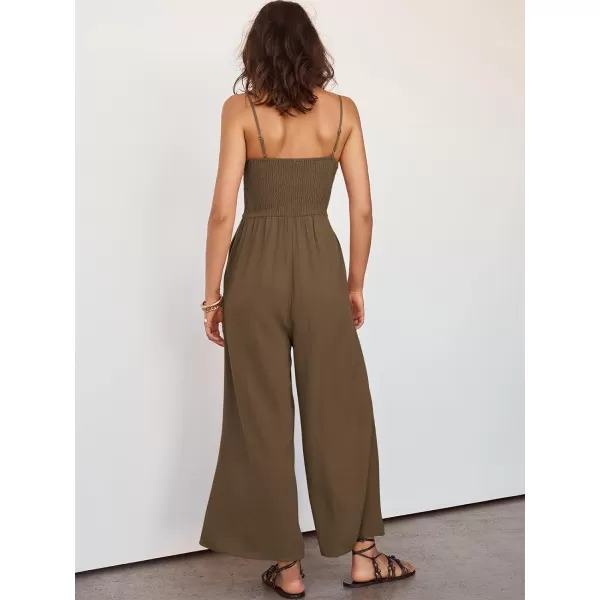 imageANRABESS Womens Summer Casual Spaghetti Straps Sleeveless V Neck Cutout High Waist Wide Leg Jumpsuits Rompers with PocketsBrown