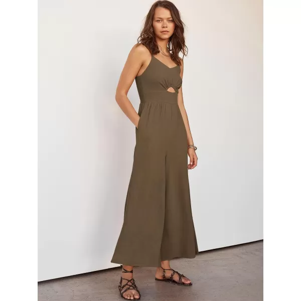 imageANRABESS Womens Summer Casual Spaghetti Straps Sleeveless V Neck Cutout High Waist Wide Leg Jumpsuits Rompers with PocketsBrown