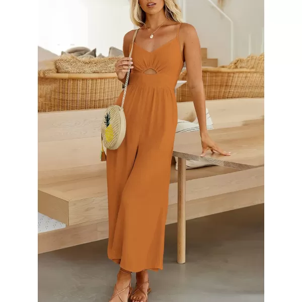 imageANRABESS Womens Summer Casual Spaghetti Straps Sleeveless V Neck Cutout High Waist Wide Leg Jumpsuits Rompers with PocketsOrange