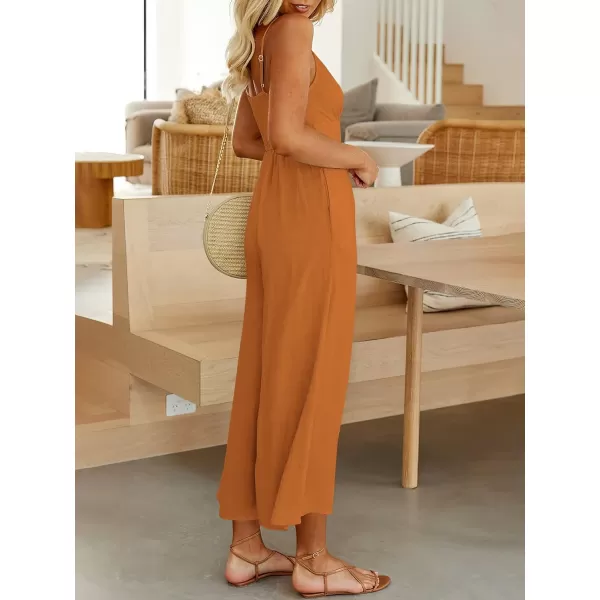 imageANRABESS Womens Summer Casual Spaghetti Straps Sleeveless V Neck Cutout High Waist Wide Leg Jumpsuits Rompers with PocketsOrange