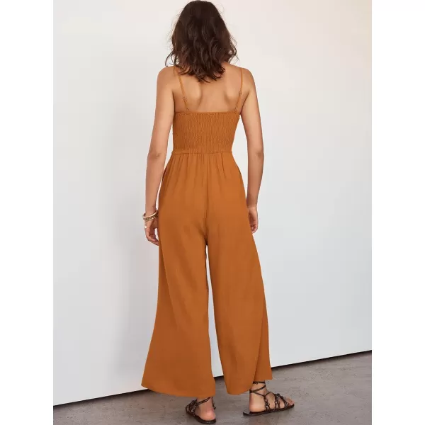 imageANRABESS Womens Summer Casual Spaghetti Straps Sleeveless V Neck Cutout High Waist Wide Leg Jumpsuits Rompers with PocketsOrange