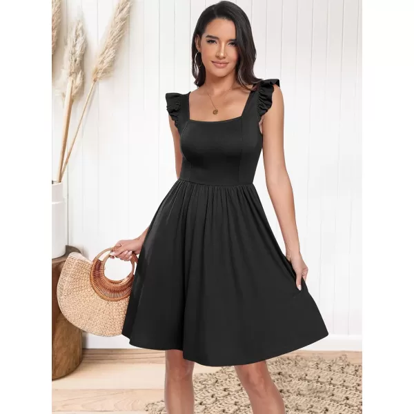 imageANRABESS Womens Summer Casual Square Neck Flutter Sleeveless A Line Flowy Cute Short Mini Beach DressesBlack