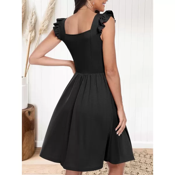 imageANRABESS Womens Summer Casual Square Neck Flutter Sleeveless A Line Flowy Cute Short Mini Beach DressesBlack