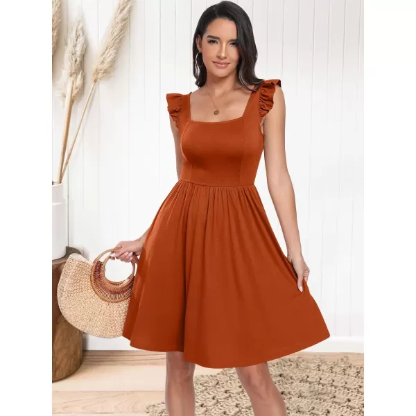 imageANRABESS Womens Summer Casual Square Neck Flutter Sleeveless A Line Flowy Cute Short Mini Beach DressesBrick Red