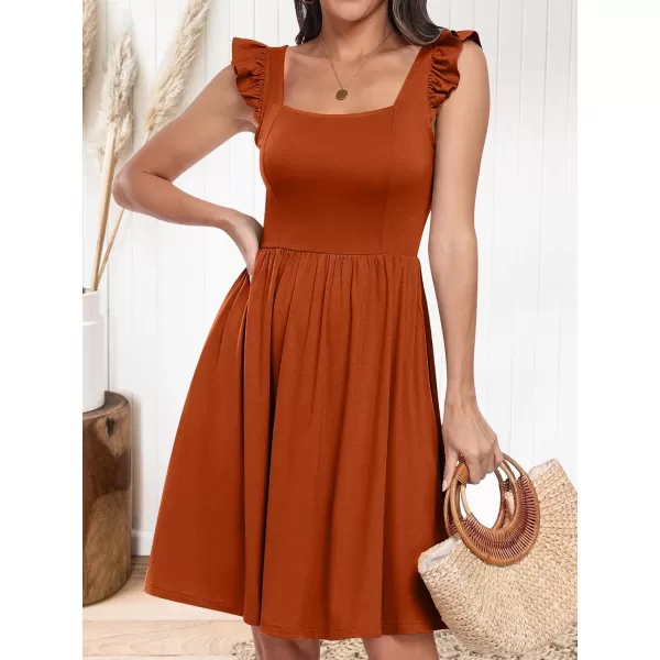 imageANRABESS Womens Summer Casual Square Neck Flutter Sleeveless A Line Flowy Cute Short Mini Beach DressesBrick Red