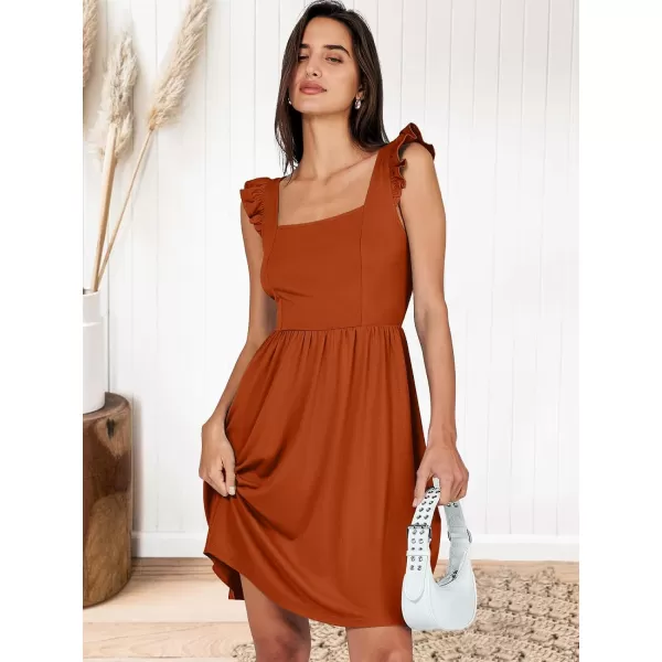 imageANRABESS Womens Summer Casual Square Neck Flutter Sleeveless A Line Flowy Cute Short Mini Beach DressesBrick Red