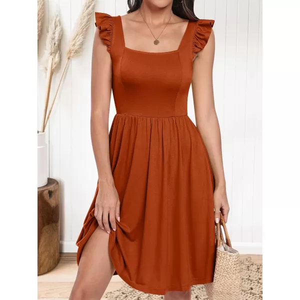 imageANRABESS Womens Summer Casual Square Neck Flutter Sleeveless A Line Flowy Cute Short Mini Beach DressesBrick Red