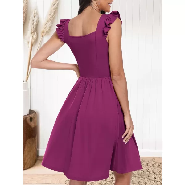 imageANRABESS Womens Summer Casual Square Neck Flutter Sleeveless A Line Flowy Cute Short Mini Beach DressesFuchsia