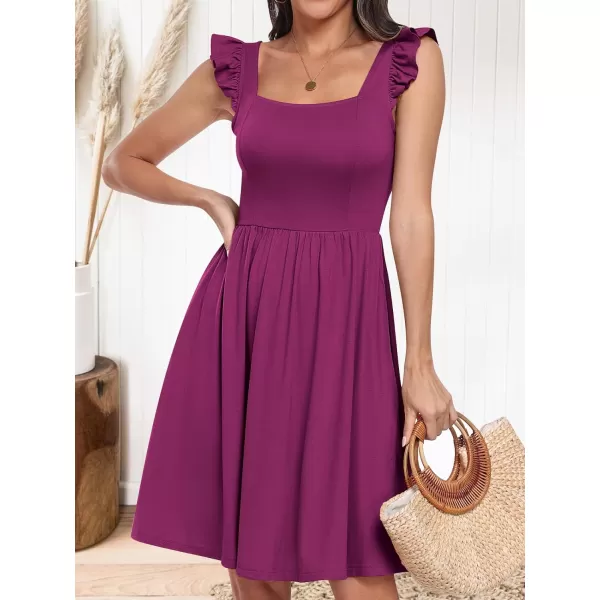 imageANRABESS Womens Summer Casual Square Neck Flutter Sleeveless A Line Flowy Cute Short Mini Beach DressesFuchsia