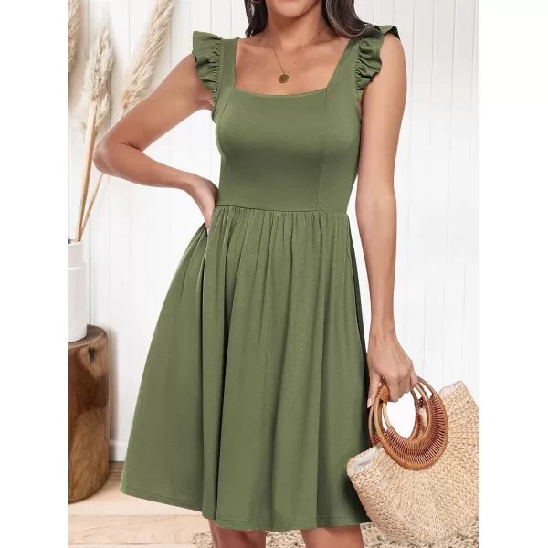 imageANRABESS Womens Summer Casual Square Neck Flutter Sleeveless A Line Flowy Cute Short Mini Beach DressesOlive