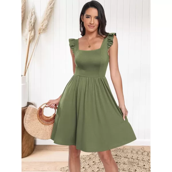imageANRABESS Womens Summer Casual Square Neck Flutter Sleeveless A Line Flowy Cute Short Mini Beach DressesOlive