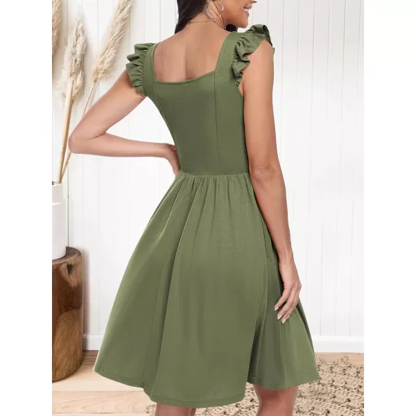 imageANRABESS Womens Summer Casual Square Neck Flutter Sleeveless A Line Flowy Cute Short Mini Beach DressesOlive