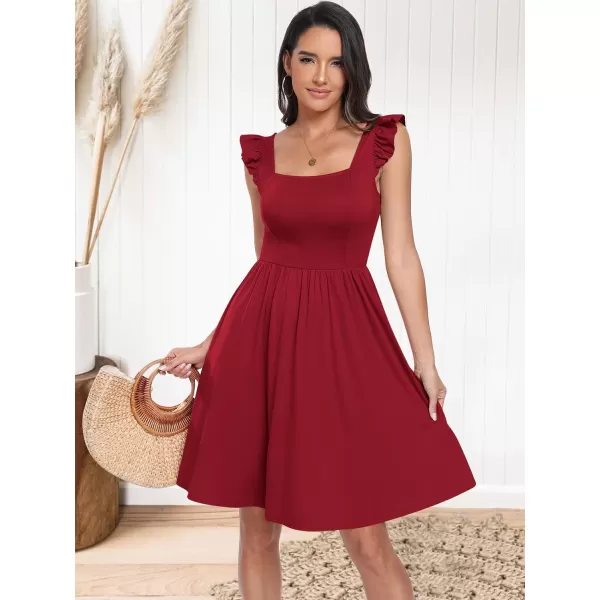 imageANRABESS Womens Summer Casual Square Neck Flutter Sleeveless A Line Flowy Cute Short Mini Beach DressesWine Red