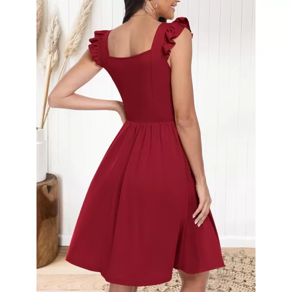 imageANRABESS Womens Summer Casual Square Neck Flutter Sleeveless A Line Flowy Cute Short Mini Beach DressesWine Red