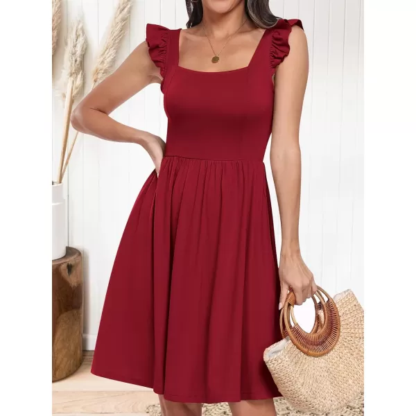 imageANRABESS Womens Summer Casual Square Neck Flutter Sleeveless A Line Flowy Cute Short Mini Beach DressesWine Red