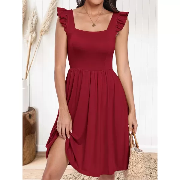 imageANRABESS Womens Summer Casual Square Neck Flutter Sleeveless A Line Flowy Cute Short Mini Beach DressesWine Red
