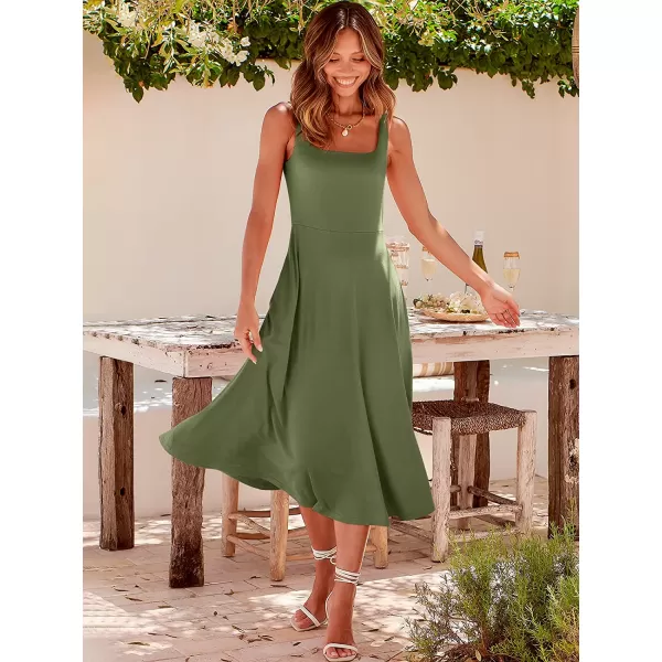 imageANRABESS Womens Summer Casual Square Neck Sleeveless Empire Waist Flowy Tank Beach Midi Dress PocketsArmy Green