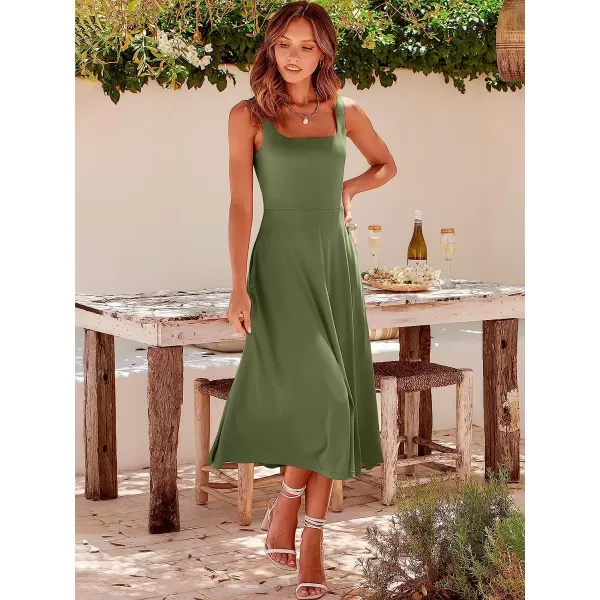 imageANRABESS Womens Summer Casual Square Neck Sleeveless Empire Waist Flowy Tank Beach Midi Dress PocketsArmy Green