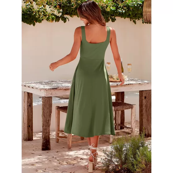 imageANRABESS Womens Summer Casual Square Neck Sleeveless Empire Waist Flowy Tank Beach Midi Dress PocketsArmy Green