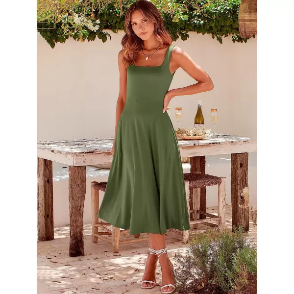 imageANRABESS Womens Summer Casual Square Neck Sleeveless Empire Waist Flowy Tank Beach Midi Dress PocketsArmy Green