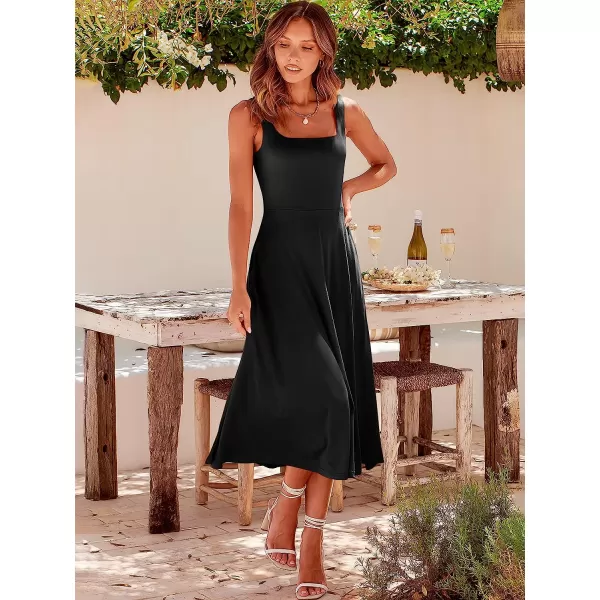 imageANRABESS Womens Summer Casual Square Neck Sleeveless Empire Waist Flowy Tank Beach Midi Dress PocketsBlack