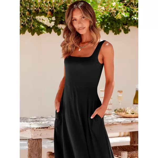imageANRABESS Womens Summer Casual Square Neck Sleeveless Empire Waist Flowy Tank Beach Midi Dress PocketsBlack