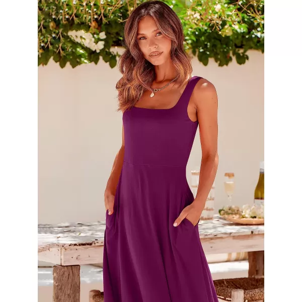 imageANRABESS Womens Summer Casual Square Neck Sleeveless Empire Waist Flowy Tank Beach Midi Dress PocketsDark Purple