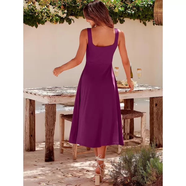 imageANRABESS Womens Summer Casual Square Neck Sleeveless Empire Waist Flowy Tank Beach Midi Dress PocketsDark Purple