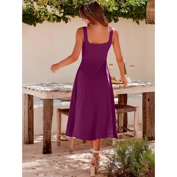 imageANRABESS Womens Summer Casual Square Neck Sleeveless Empire Waist Flowy Tank Beach Midi Dress PocketsDark Purple