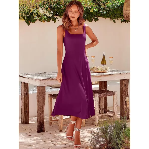 imageANRABESS Womens Summer Casual Square Neck Sleeveless Empire Waist Flowy Tank Beach Midi Dress PocketsDark Purple