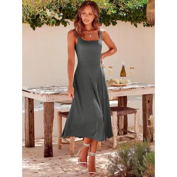 imageANRABESS Womens Summer Casual Square Neck Sleeveless Empire Waist Flowy Tank Beach Midi Dress PocketsGray