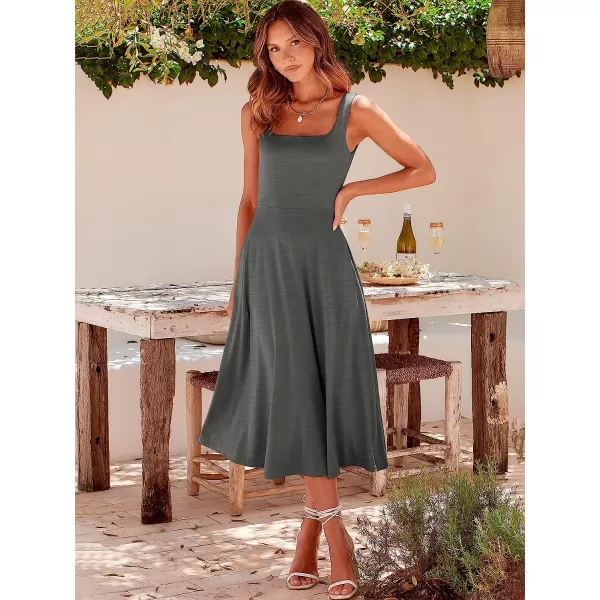 imageANRABESS Womens Summer Casual Square Neck Sleeveless Empire Waist Flowy Tank Beach Midi Dress PocketsGray