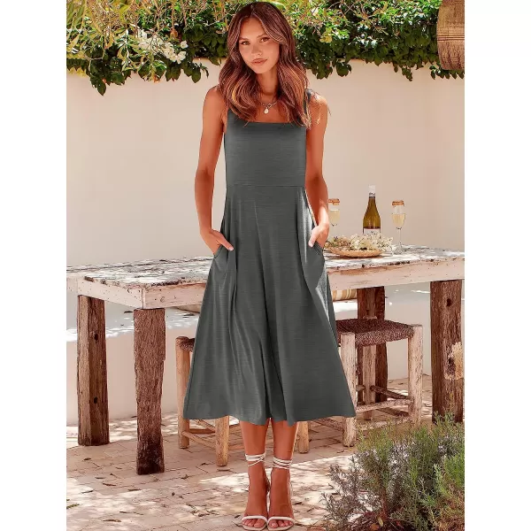 imageANRABESS Womens Summer Casual Square Neck Sleeveless Empire Waist Flowy Tank Beach Midi Dress PocketsGray