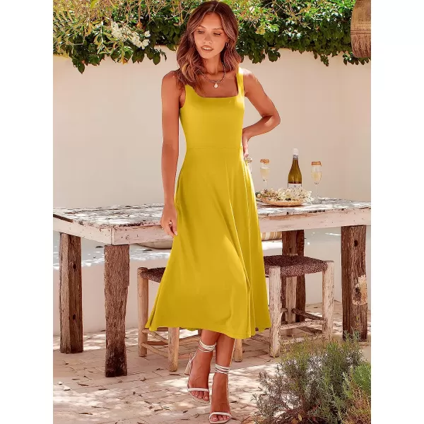 imageANRABESS Womens Summer Casual Square Neck Sleeveless Empire Waist Flowy Tank Beach Midi Dress PocketsMustrad Yellow