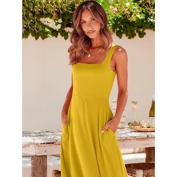 imageANRABESS Womens Summer Casual Square Neck Sleeveless Empire Waist Flowy Tank Beach Midi Dress PocketsMustrad Yellow