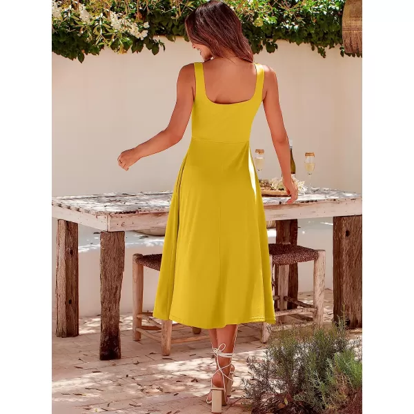 imageANRABESS Womens Summer Casual Square Neck Sleeveless Empire Waist Flowy Tank Beach Midi Dress PocketsMustrad Yellow