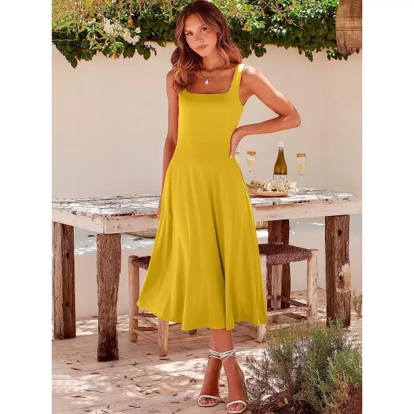 imageANRABESS Womens Summer Casual Square Neck Sleeveless Empire Waist Flowy Tank Beach Midi Dress PocketsMustrad Yellow