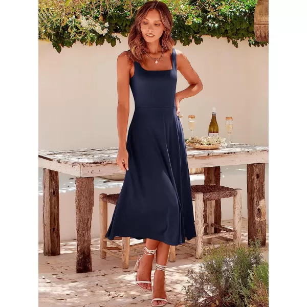 imageANRABESS Womens Summer Casual Square Neck Sleeveless Empire Waist Flowy Tank Beach Midi Dress PocketsNavy Blue