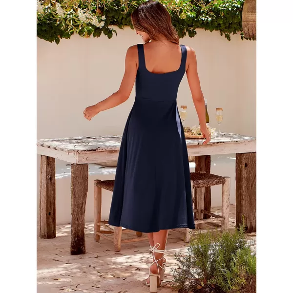 imageANRABESS Womens Summer Casual Square Neck Sleeveless Empire Waist Flowy Tank Beach Midi Dress PocketsNavy Blue