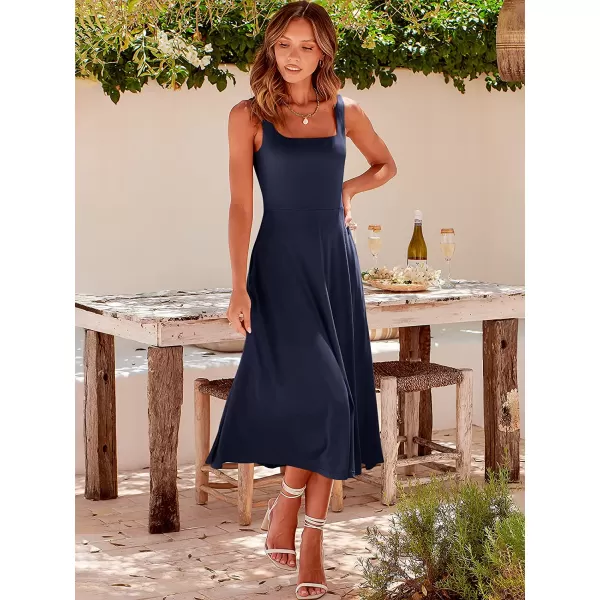 imageANRABESS Womens Summer Casual Square Neck Sleeveless Empire Waist Flowy Tank Beach Midi Dress PocketsNavy Blue