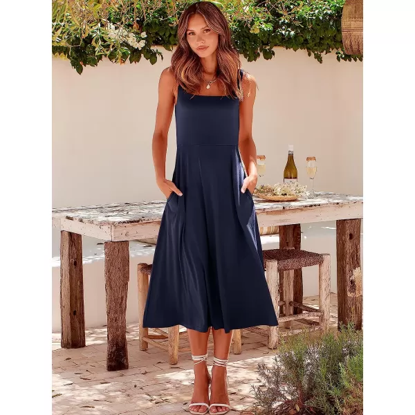 imageANRABESS Womens Summer Casual Square Neck Sleeveless Empire Waist Flowy Tank Beach Midi Dress PocketsNavy Blue