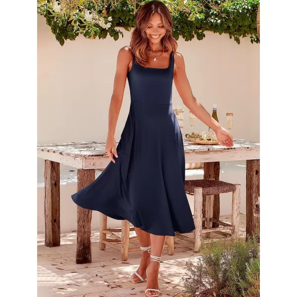 imageANRABESS Womens Summer Casual Square Neck Sleeveless Empire Waist Flowy Tank Beach Midi Dress PocketsNavy Blue