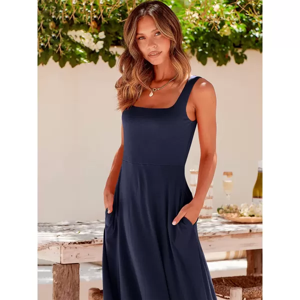 imageANRABESS Womens Summer Casual Square Neck Sleeveless Empire Waist Flowy Tank Beach Midi Dress PocketsNavy Blue