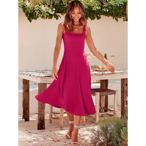 imageANRABESS Womens Summer Casual Square Neck Sleeveless Empire Waist Flowy Tank Beach Midi Dress PocketsRose