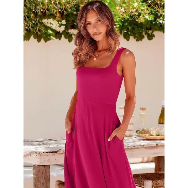 imageANRABESS Womens Summer Casual Square Neck Sleeveless Empire Waist Flowy Tank Beach Midi Dress PocketsRose