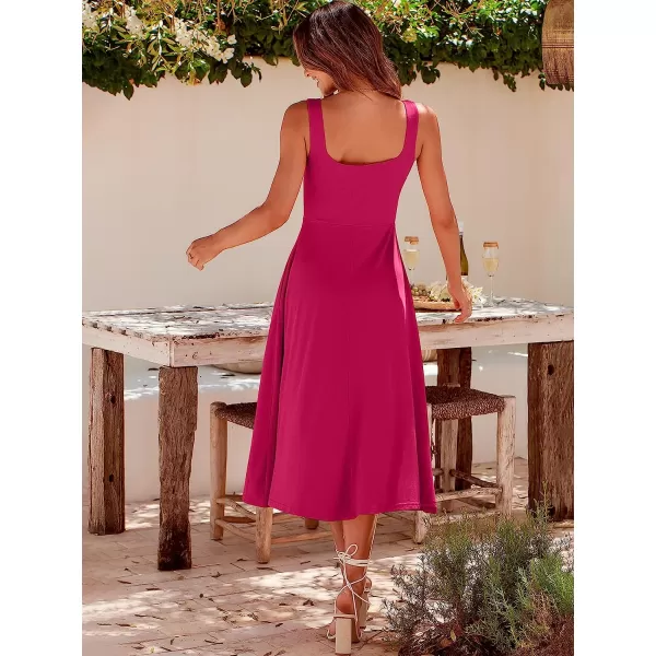 imageANRABESS Womens Summer Casual Square Neck Sleeveless Empire Waist Flowy Tank Beach Midi Dress PocketsRose
