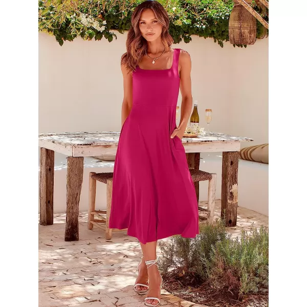 imageANRABESS Womens Summer Casual Square Neck Sleeveless Empire Waist Flowy Tank Beach Midi Dress PocketsRose