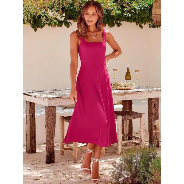 imageANRABESS Womens Summer Casual Square Neck Sleeveless Empire Waist Flowy Tank Beach Midi Dress PocketsRose