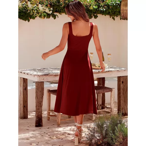imageANRABESS Womens Summer Casual Square Neck Sleeveless Empire Waist Flowy Tank Beach Midi Dress PocketsWine Red
